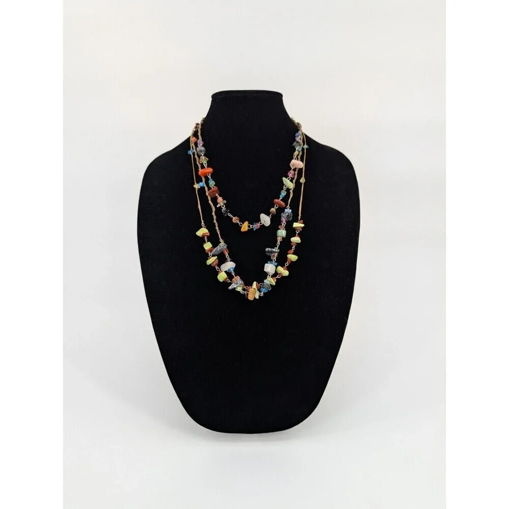 Boho Layered Necklace Chunky Stones Handmade Statement Piece Coachella Festival